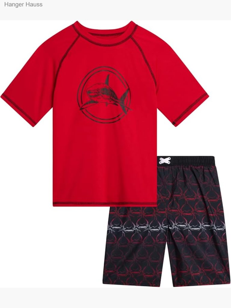 Boys 2 Piece Rash Guard & Swim Trunks Set Upf 50+ Quick Dry